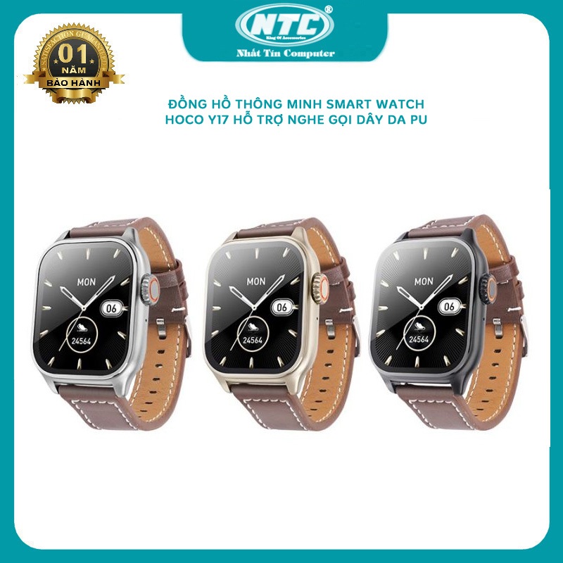 Đồng hồ thông minh nam HOCO Y17 Smart watch dây da hỗ trợ Nghe Gọi, Theo Dõi Sức Khỏe, chuyên Thể Thao, Chống Nước IP67