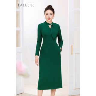 Đầm len dáng a cổ khăn lệch xanh lá ldl2317202