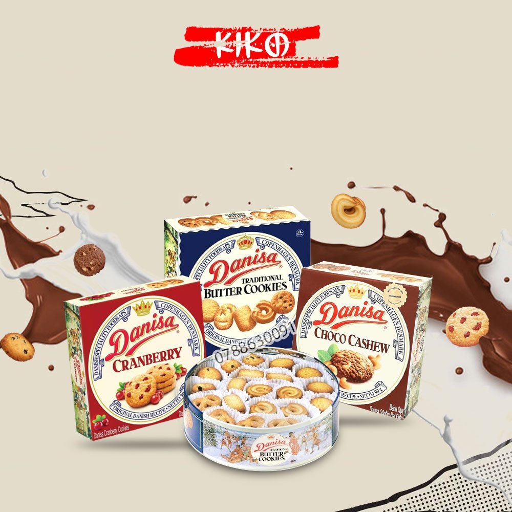 Bánh Quy Danisa Mini hộp giấy 90g Nam Việt Quất/ Socola Hạt Điều