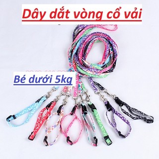 Dây dắt vòng cổ chó mèo bản 1cm - dây dắt vải kèm vòng cổ thú cưng