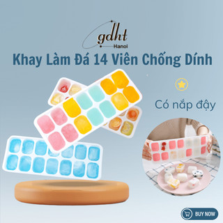 Khay làm đá silicon chống dính 14 ô có nắp đậy ngăn mùi từ tủ lạnh (KD14)