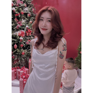 Thanh Lý_Pass Đầm dự tiệc chất lụa cột dây vai khoét eo