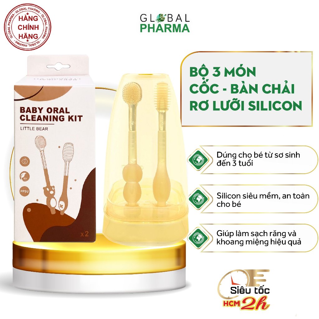 Set rơ lưỡi + bàn chải đánh răng silicon Baby Oral Cleaning Kit vệ sinh