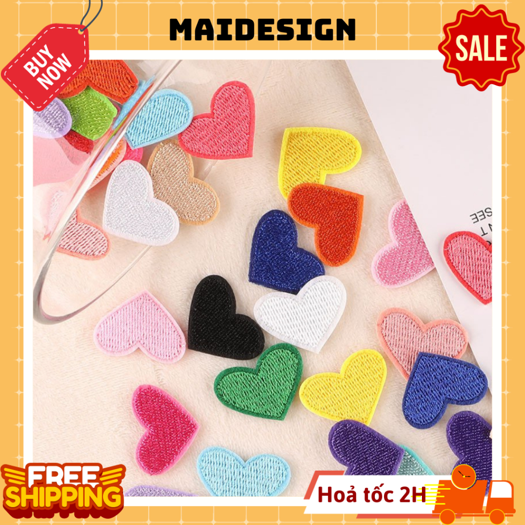 Miếng vá dán quần áo rách, hình dán áo bị rách Đủ 20 Màu Trái Tim Mini Xinh Xắn Maidesign