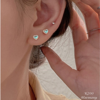 Khuyên bông tai bạc nữ mặt trái tim đá cầu vồng nhỏ nhắn, chốt bi tròn vặn sang chảnh | HARMONY ACCESSORIES K200