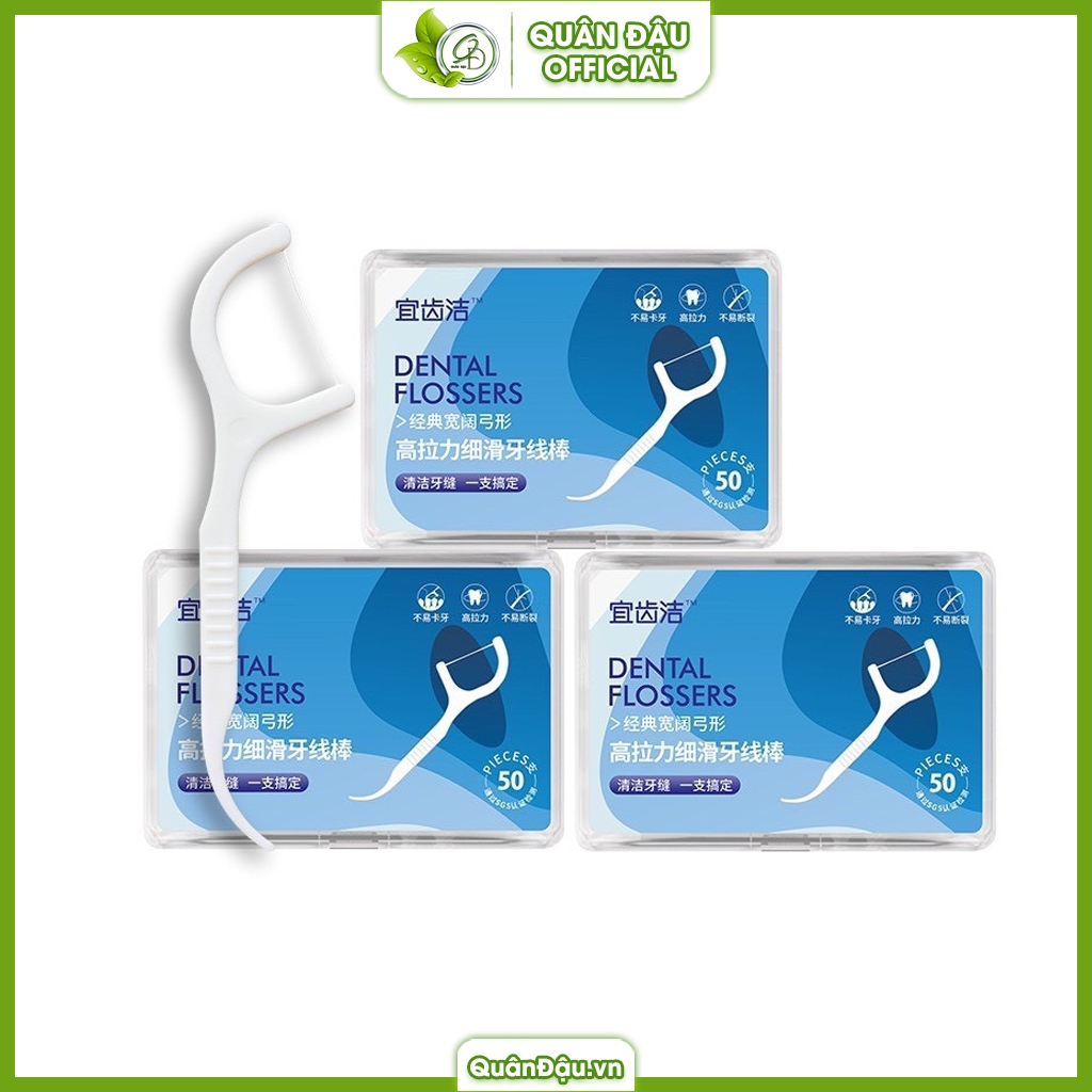 Tăm Chỉ Nha Khoa Hộp 50 Chiếc Logo Màu Xanh Dương (XD) - Quân Đậu