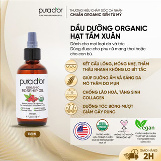TiINH DẦU TẦM XUÂN HỮU CƠ DƯỠNG ẨM, GIÚP MỜ THÂM RẠN, CHỐNG LÁO HOÃ ROSEHIP OIL PURA DOR 118ML