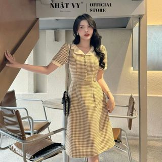 Đầm công sở Nhật Vy cổ V phối bèo đính cúc form dáng ôm chất zizzac phù hợp dạo phố cafe chụp ảnh sang chảnh - D2929