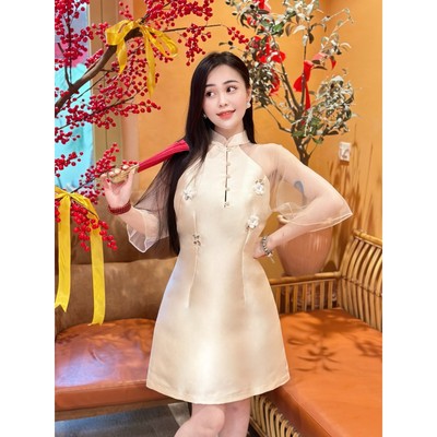 YU CHERRY | Đầm thiết kế nữ tay lưới, cổ trụ Yen Layer Dress YD179