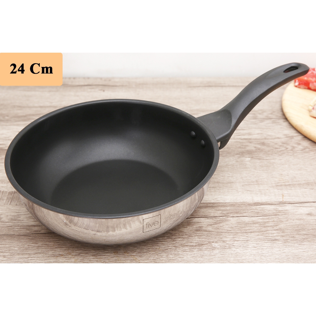 Chảo inox sâu lòng chống dính Fivestar kô chứa PFOA, 3đáy, tay cầm cách nhiệt, dùng cho mọi loại bếp