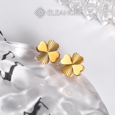 Bông tai nữ chuôi bạc 925 Eleanor Accessories hình cỏ 4 lá phụ kiện trang sức khuyên tai 6018