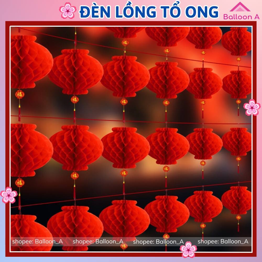 Đèn lồng đỏ tổ ong mini nilong treo trang trí lễ Tết, Tết nguyên đán, rằm Trung thu