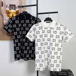 Áo thun polo nam tay ngắn, áo cổ trụ in full chữ GG, chất vải cotton mềm mịn thoáng mát hàng hottrend