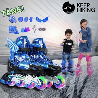 FU14BM giày trượt patin trẻ em 1 hàng bánh size M-L, giày pa tanh thời trang cánh thiên thần có đèn nháy superbank908