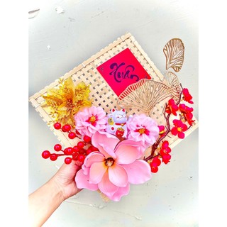 Mẹt trang trí tết, mành treo trang trí tết độc đáo, decor tết treo tường - tặng kèm keo nến