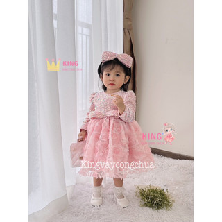 Váy công chúa nhung bling bling hồng 2024