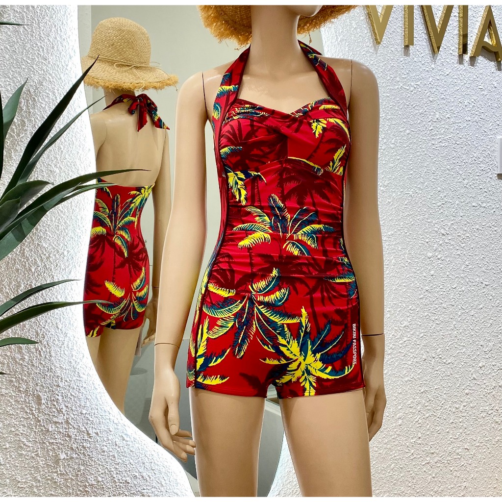 Đồ bơi Nữ BIKINI PASSPORT kiểu Một mảnh quần short & nhún- màu Đỏ - BS218_RD