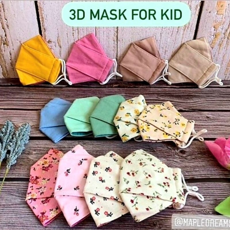 (3D mask for kids) Khẩu trang 3D trẻ em vải Linen/cara thoáng khí