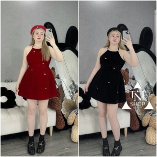 Đầm nhung cổ yếm ghim nơ
