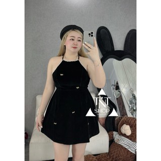 ĐẦM NHUNG CỔ YẾM GHIM NƠ [TNT SHOP BIGSIZE 60KG 90KG]