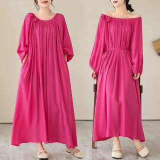[PODICA][BIGSIZE] dưới 100kg Váy suông xoè cổ chun phối hoa hồng trước ngực kèm dây thắt eo, váy bầu mặc được