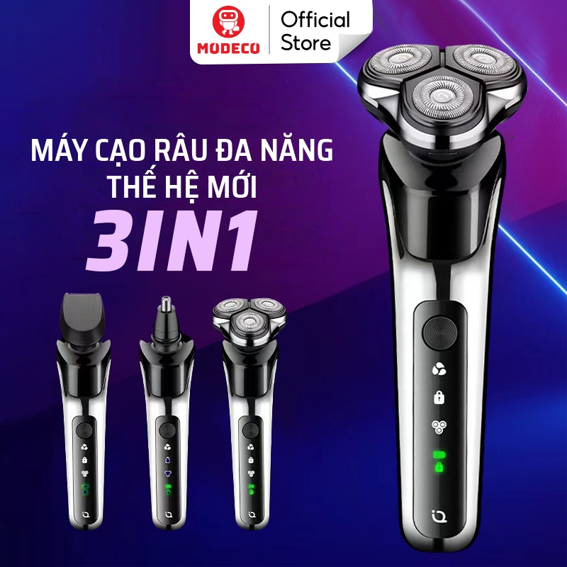 Máy Cạo Râu Đa Năng 3 Trong 1 Modeco - Cạo Râu, Tỉa Lông Mũi, Tông Đơ, Đầu Cạo Đàn Hồi Đa Hướng - BẢO HÀNH 6 THÁNG