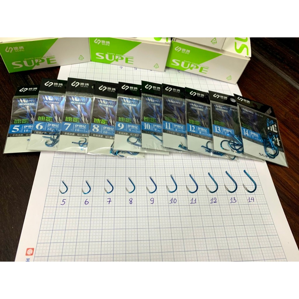 lưỡi super xanh có ngạnh gói 10 lưỡi ,lưỡi câu đơn super xanh