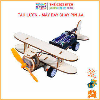 Lắp ráp mô hình STEM - Máy Bay Gỗ Chạy Pin AA. Đồ chơi giáo dục khoa học sáng tạo thú vị cho bé khám phá STEMSANPI