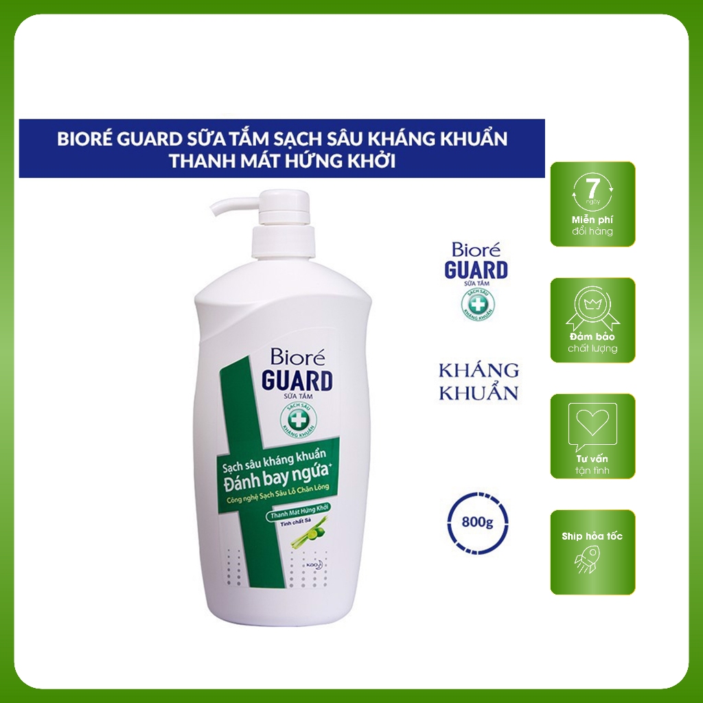 Sữa Tắm Biore Guard Kháng Khuẩn, Sạch Mịn, Thư Giãn 800ML Xanh Lá