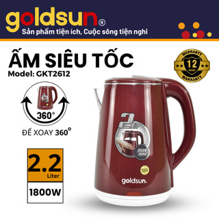 Ấm siêu tốc 2 lớp Goldsun GKT2612 dung tích 2.2L, công suất 1800W, bảo hành chính hãng 12 tháng