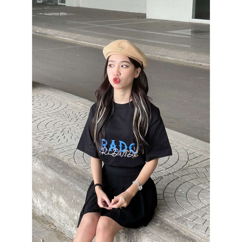 Áo thun form rộng Paradox tay lỡ - Unisex - In hình - SIGNATURE BLUE LOGO - Đen