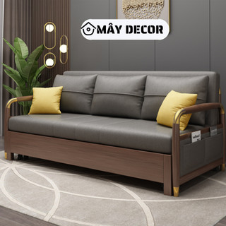 Giường sofa gỗ đa năng có hộc để đồ, sofa giường gấp gọn thông minh vải nano cao cấp