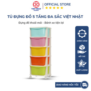 Tủ nhựa đựng đồ đa sắc có ngăn kéo 5 tầng 3638, tủ đựng đồ có bánh xe Nhựa Việt Nhật Official Store