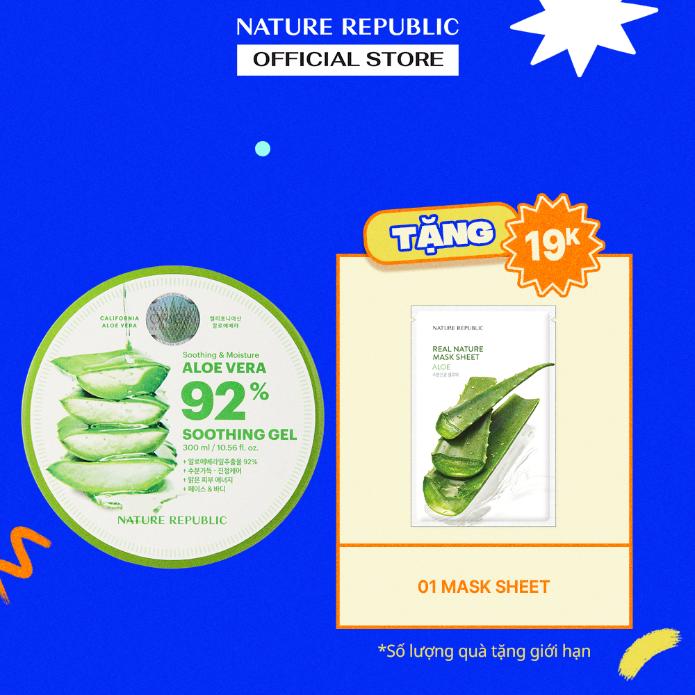 Nature Republic Kem dưỡng da Soothing & Moisture Aloe Vera 92% Soothing Gel  300ml