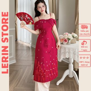 Áo Dài Đẹp Sang Trọng Đầm Tiểu Thư Dáng Dài Phối Ngực Xoắn Đính Kết_LERIN AD10
