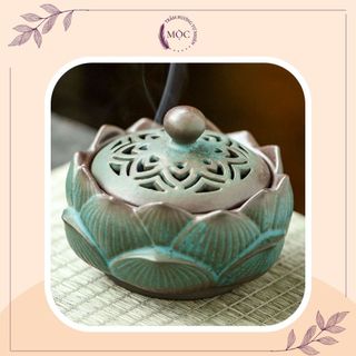 Lư đốt nụ trầm hương , nhang khoanh - lư đốt trầm hương chất liệu gốm sứ, lư sen xanh
