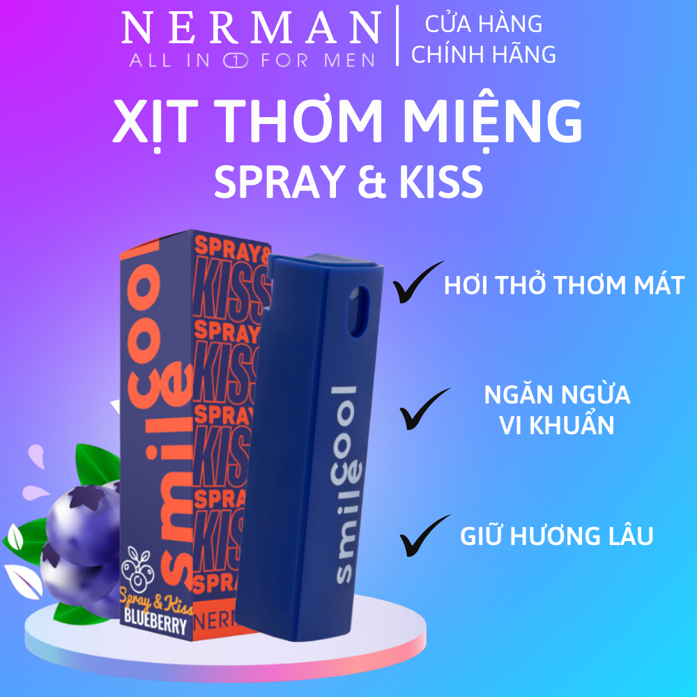 Xịt thơm miệng Spray & Kiss 10ml Nerman, Vị kẹo hoa quả bạc hà the mát cho nam nữ - Chính Hãng