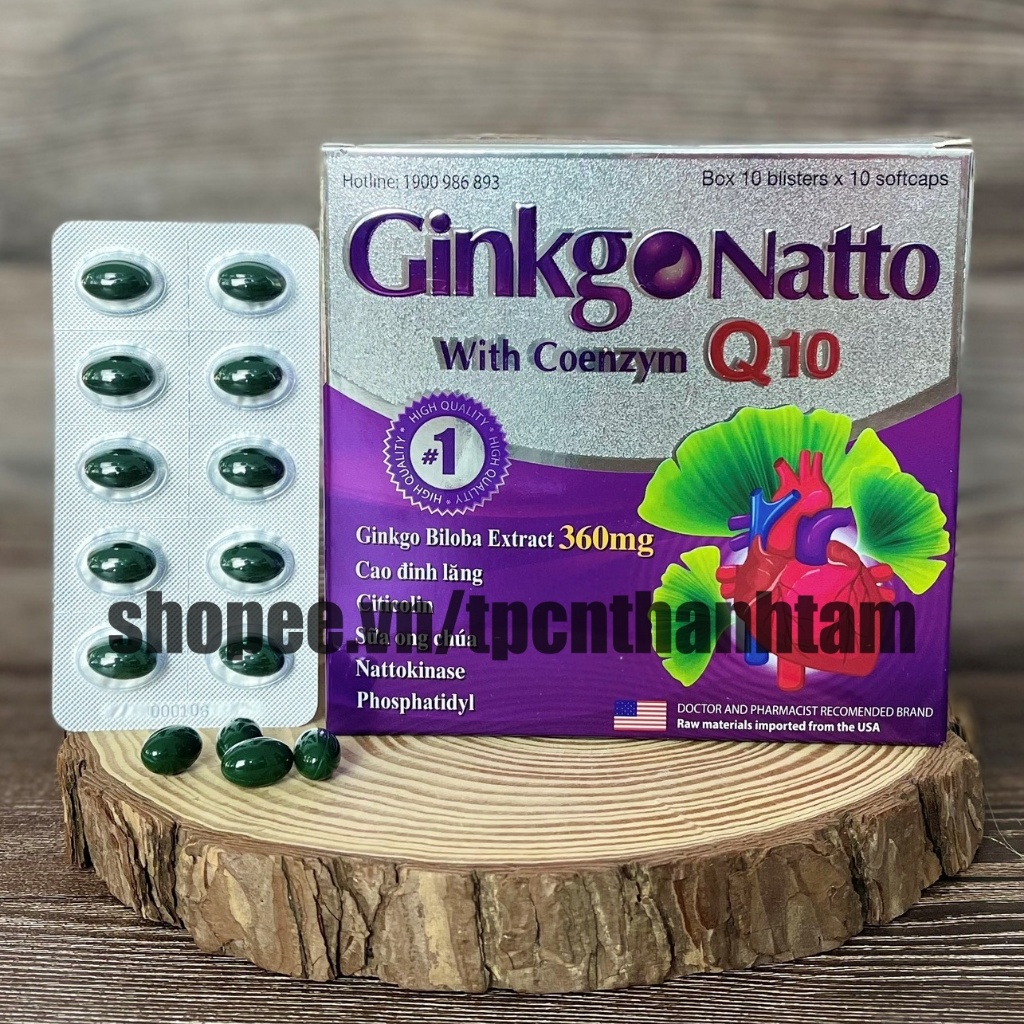 Viên uống bổ não GINKO NATTO 360mg giúp tăng cường trí nhớ,  hỗ trợ tuần hoàn máu não - Hộp 100 viên