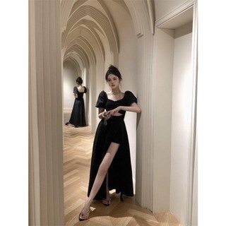 Đầm maxi đen xẻ tà dáng dài quyến rũ đi biển bigsize