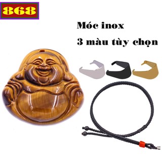 Mặt dây chuyền Phật Di lặc đá mắt hổ size trung kèm vòng cổ dây dù đen + móc inox, mặt dây chuyền Phật cười