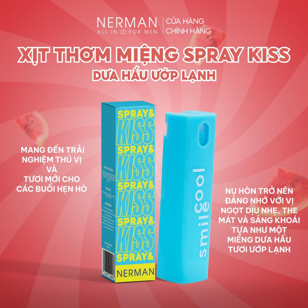 Xịt thơm miệng Spray & Kiss 10ml Nerman, Vị kẹo hoa quả bạc hà the mát cho nam nữ - Chính Hãng