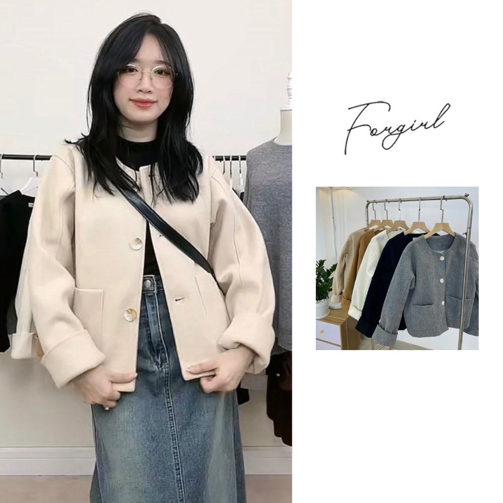 Áo khoác dạ Forgirlstudio dạ ép hai túi dáng lửng tay gập dày dặn T047