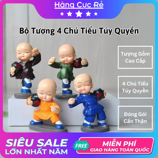 Bộ tượng trang trí 4 chú tiểu võ kèm bình, tượng trang trí phong thủy bàn làm việc, ô tô, tiểu cảnh - Hàng Cực Rẻ