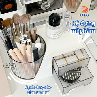 Kệ đựng mỹ phẩm để bàn có kèm ống đựng cọ xoay 360 độ tiện dụng , Hộp đựng bút để bàn có ngăn kéo Dolly Houes