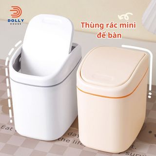 Thùng rác để bàn mini kiểu dáng tối giản, sang trọng với nắp lật tiện lợi, chất liệu ABS cao cấp 2 màu Dolly House