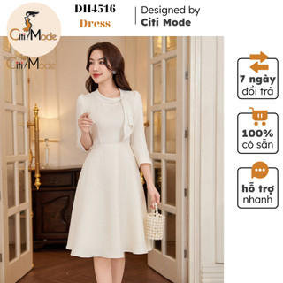 Đầm công sở CITI MODE FASHION thiết kế dáng xòe 2 lớp cổ thắt nơ DH4516