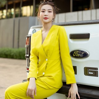 Set vàng chanh cổ tim ngado , set đồ nữ , set áo vest công sở , set vest nữ