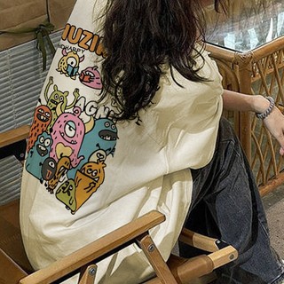 Focus local brand vintage quả mơ mô hình quái vật cổ tròn áo thun kiểu nữ bigsize cổ tròn unisex tee 100%cotton