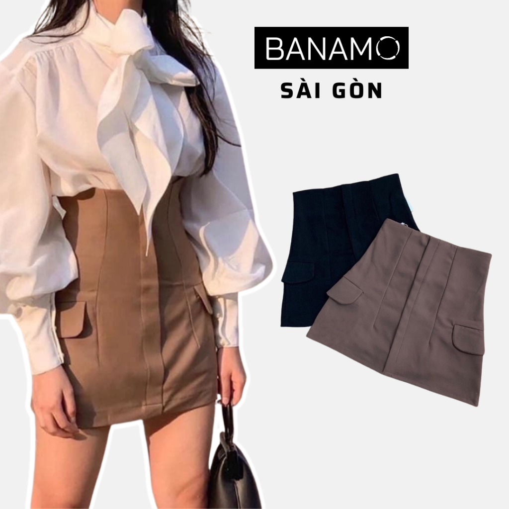 Chân váy chữ A cạp cao túi sườn có quần chống lộ thời trang Banamo châ