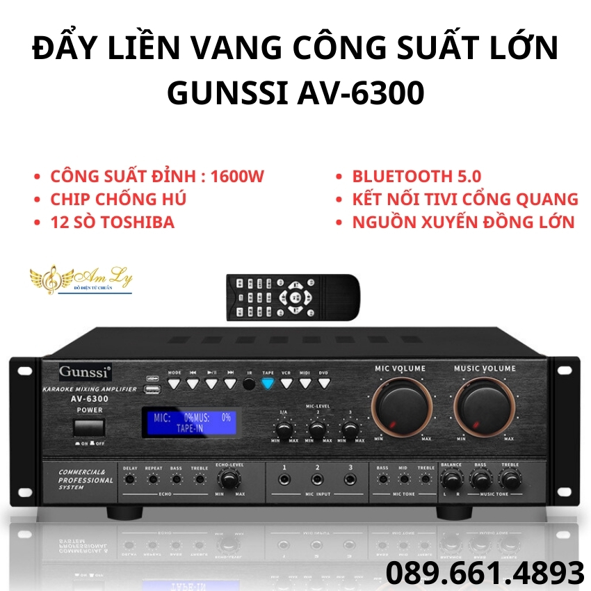 Đẩy liền vang công suất lớn GUNSSI AV-630 nghe nhạc hát karaoke cực đỉnh,chip chống hú,kết nối bluetooth, cổng quang học
